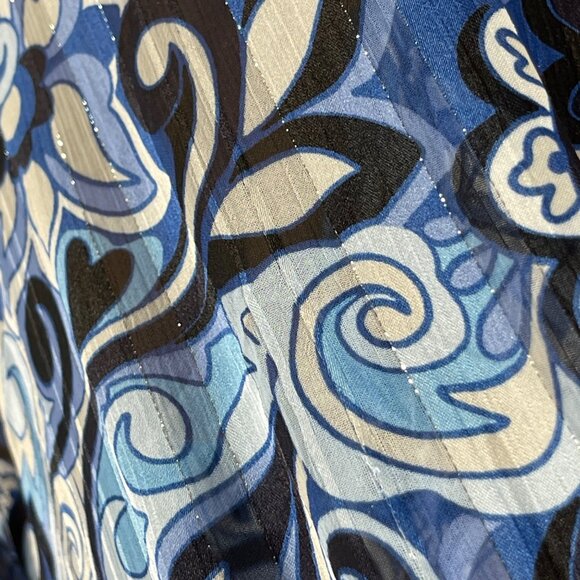 Haven & Blair Sheer Blouse Top Size 1X Blue White Button Front Collar - Picture 5 of 10